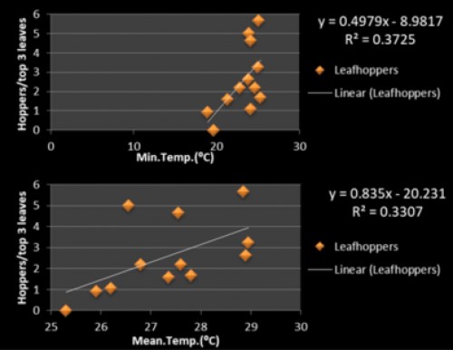 Regression equation between weather parameters and population buildup of hoppers, <em>E. kerri.</em>
