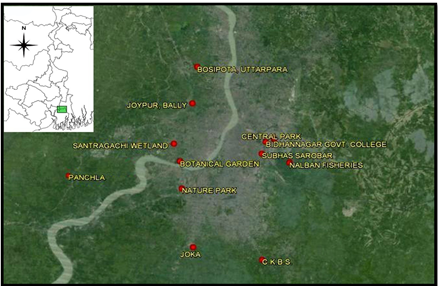 Fig: Map showing the Study Area [Inset: Map of West Bengal with study area marked with green].